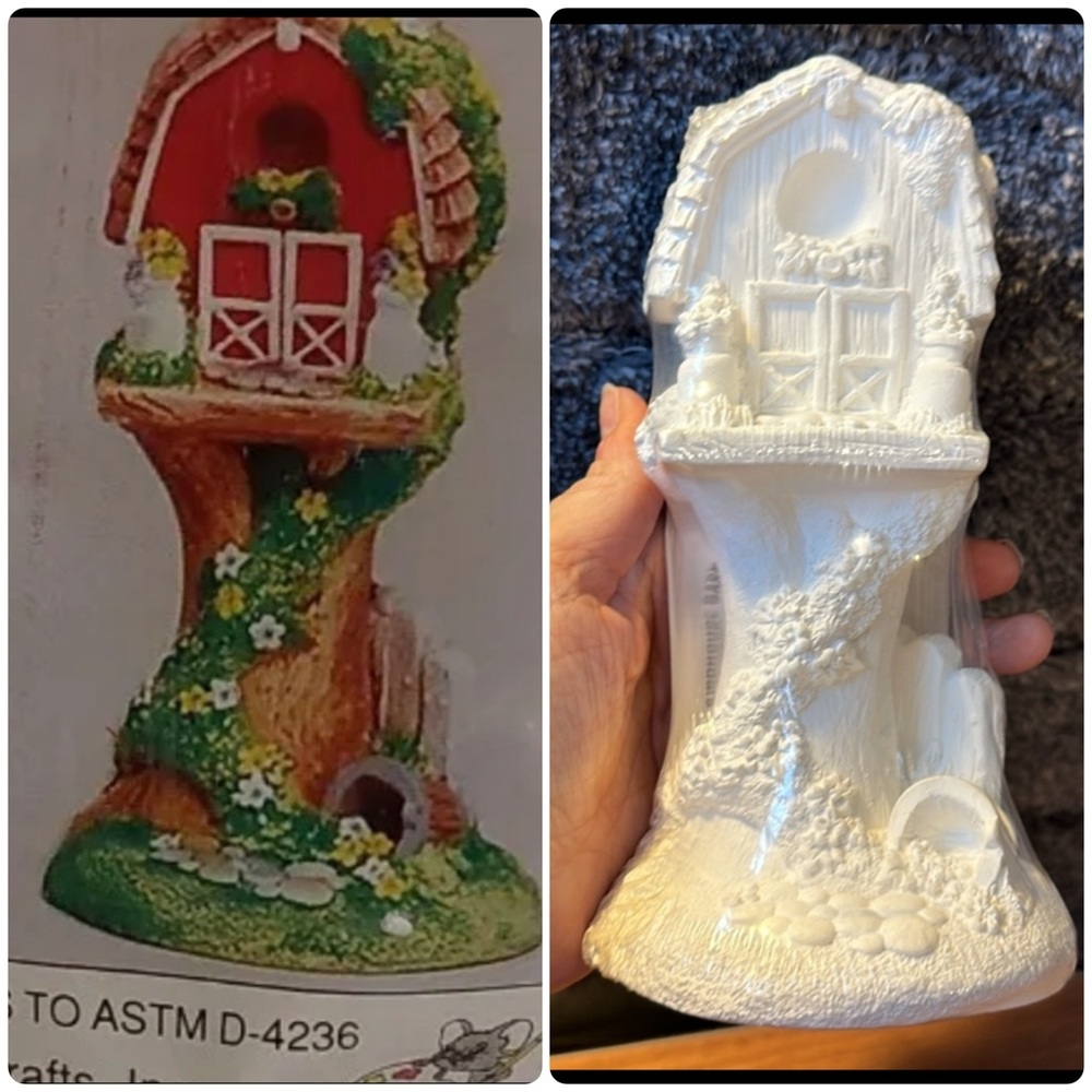 PIY BIRD HOUSE BARN  or fairy house # 20181 Plaster READY TO PAINT